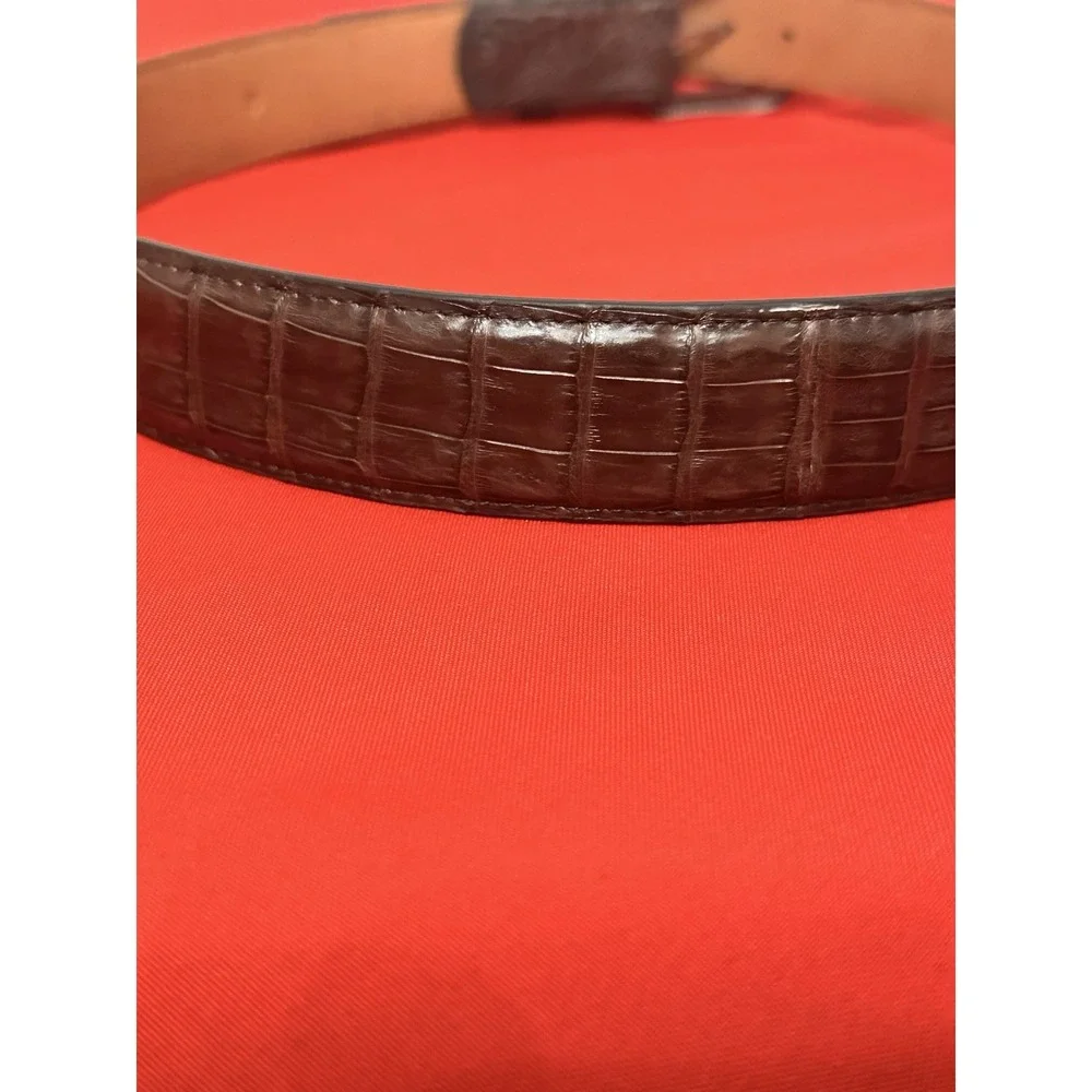 Cavenders Men's Brown Leather Crocodile Print Belt Size 40